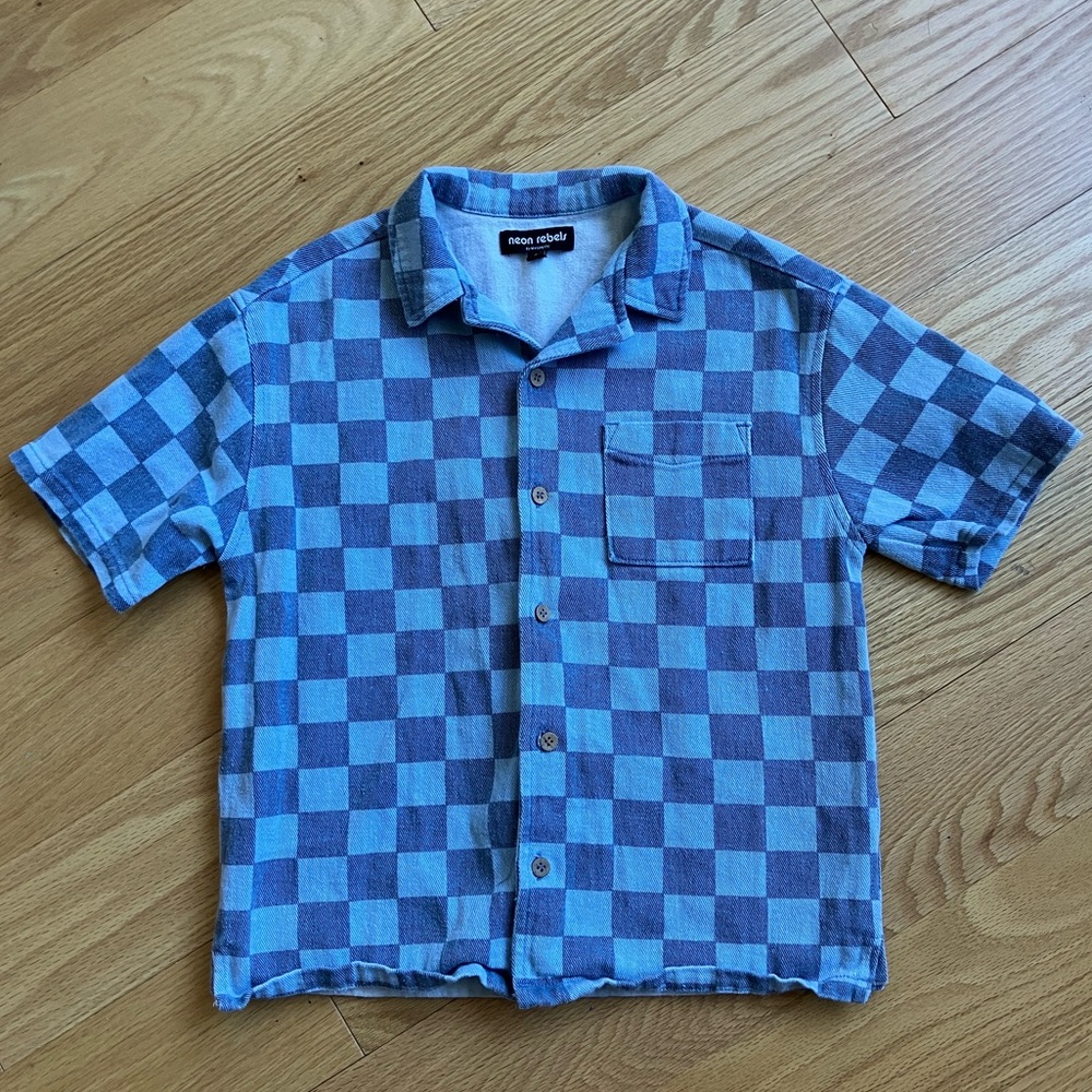 Kids Blue Checkered Button Down Shirt